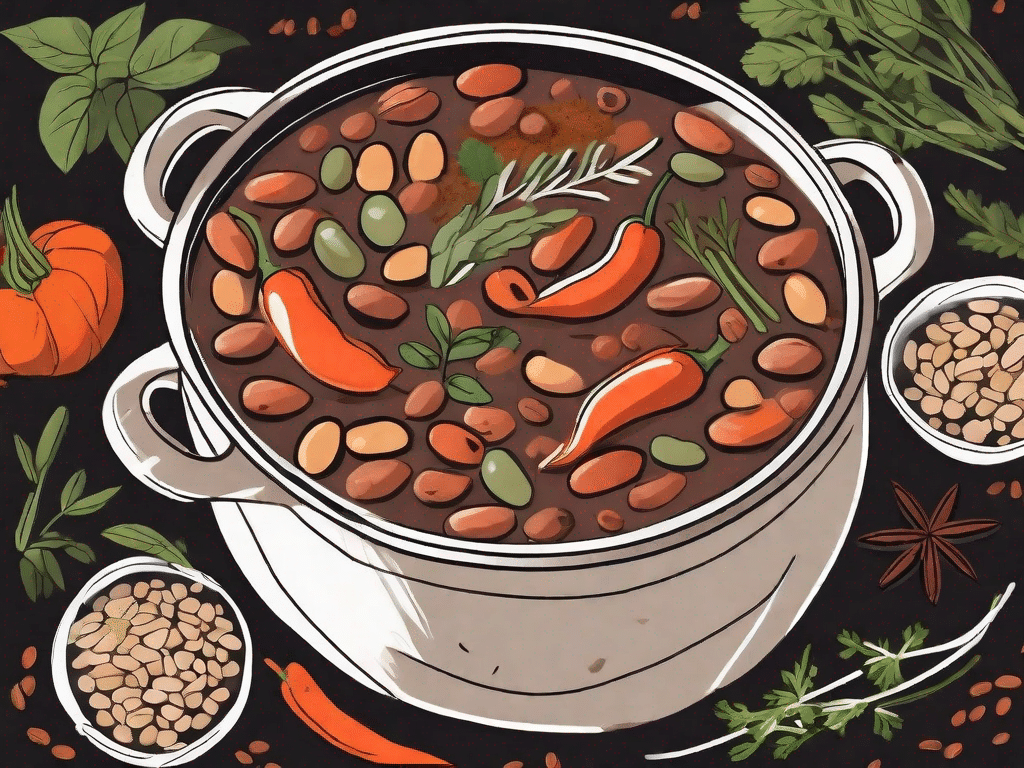 A hearty vegan bean stew in a rustic pot