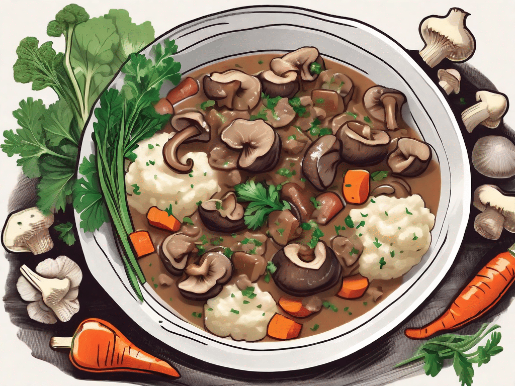 A hearty bowl of vegan beefy mushroom stew
