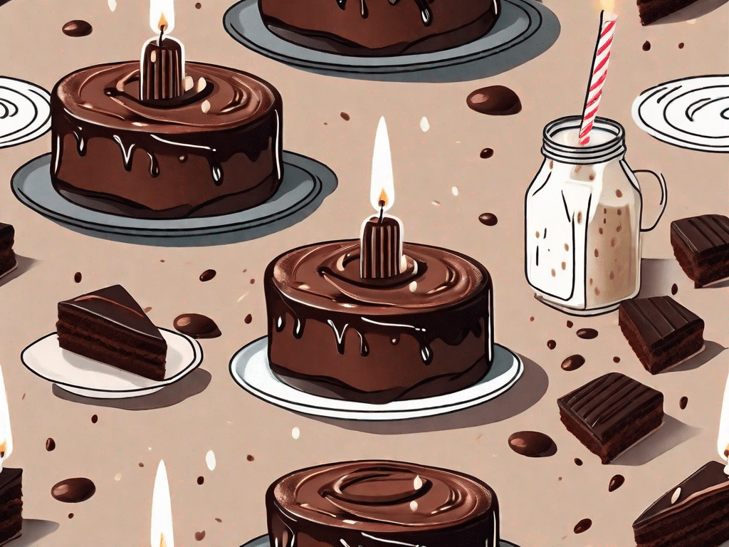 A mouthwatering vegan chocolate cake with birthday candles on a festive table setting