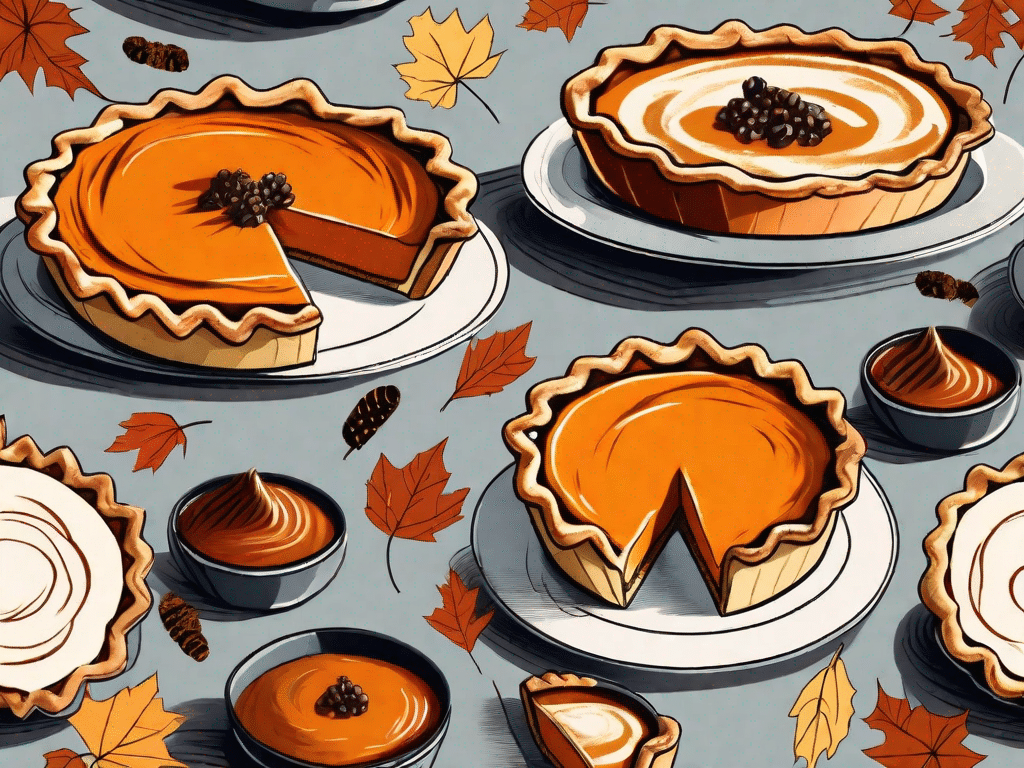 Several different types of pumpkin pies