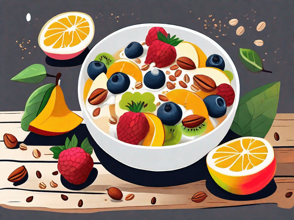 A colorful and appetizing vegan fruit salad in a bowl