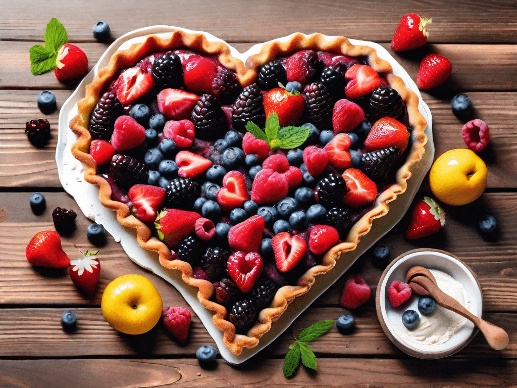 A beautifully crafted vegan tart filled with colorful fruits and berries