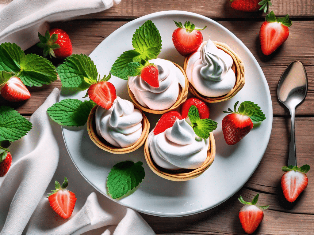 Vegan meringue nests filled with strawberries and cream