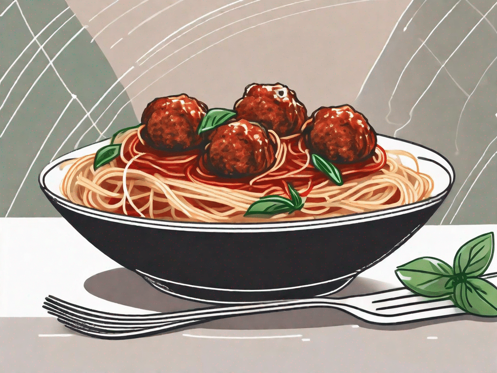 A bowl of delicious-looking spaghetti with meatballs