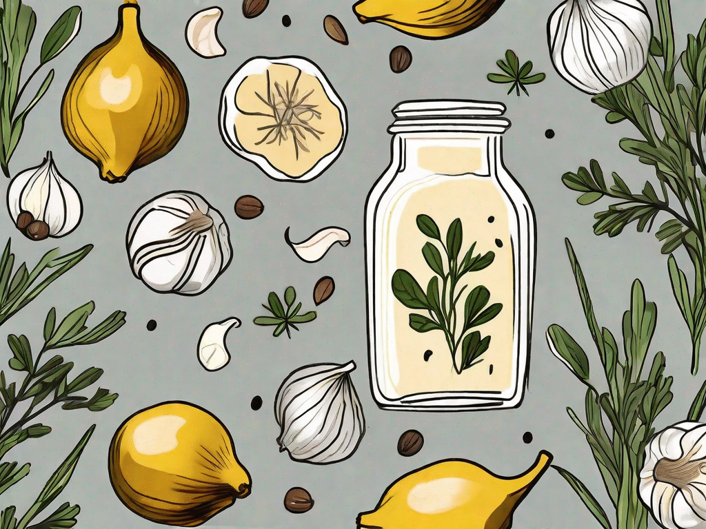 A glass jar filled with creamy vegan roast garlic dressing
