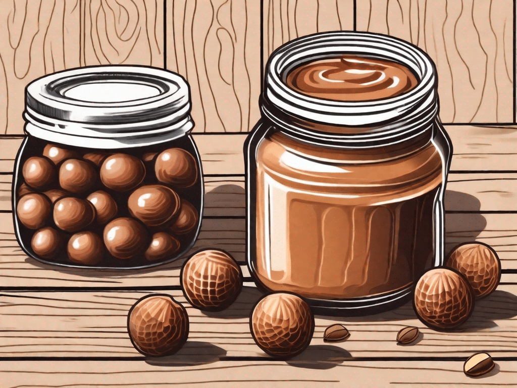 Vegan peanut butter and chocolate balls arranged aesthetically on a rustic wooden table