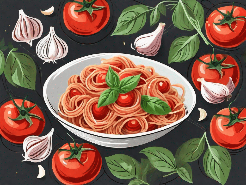 A bowl of vegan tomato and garlic pasta