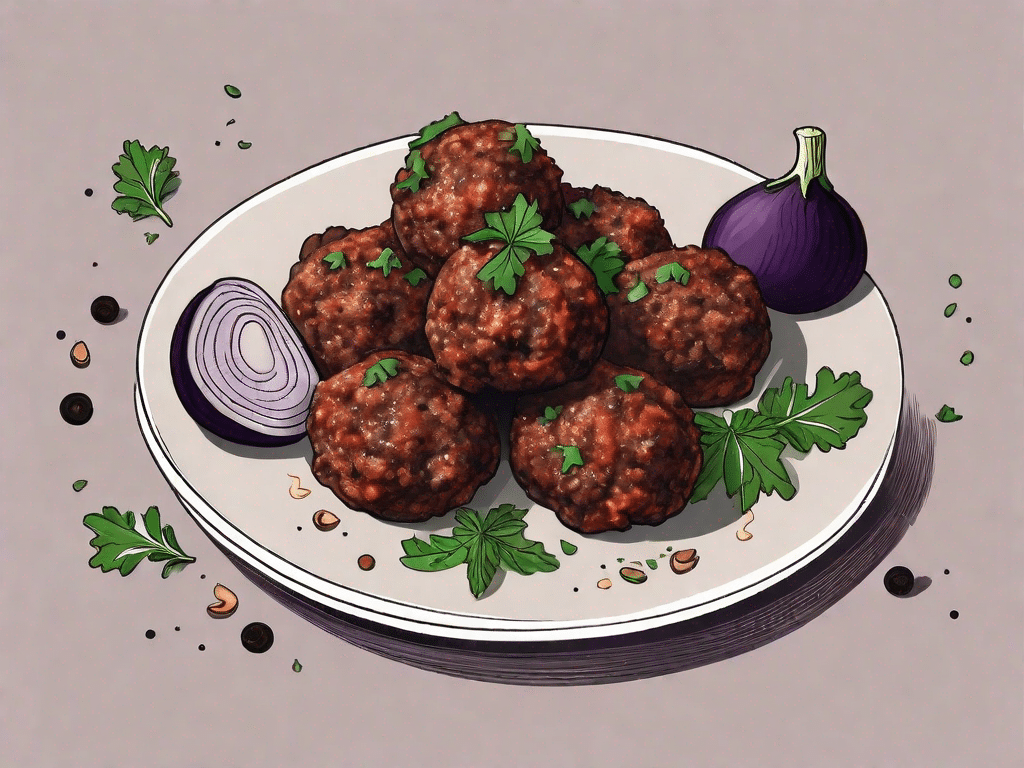 Eggplant and mushroom meatballs served on a plate with some garnishing