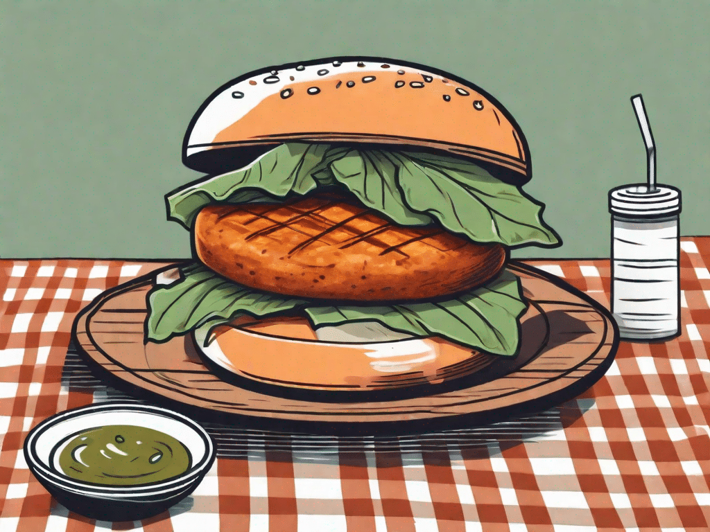 A mouthwatering sweet potato burger with visible ingredients like sweet potato patties