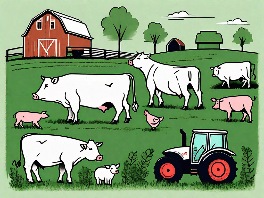 Various farm animals like cows