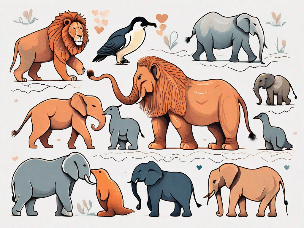 Eight different animal species including lions