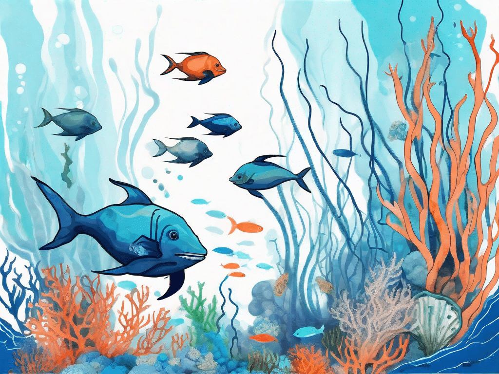 A vivid underwater scene showcasing diverse marine life