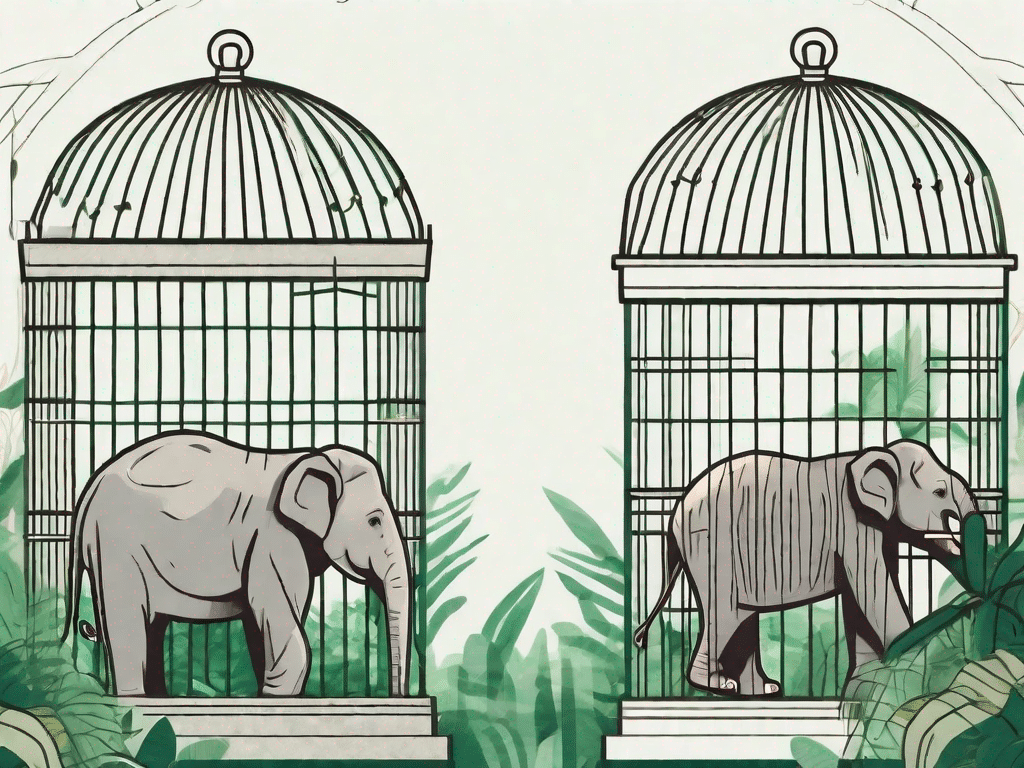 A pair of empty zoo cages with their doors open