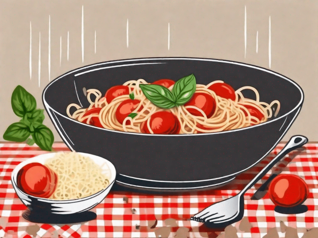 A steaming hot bowl of tomato mushroom pasta