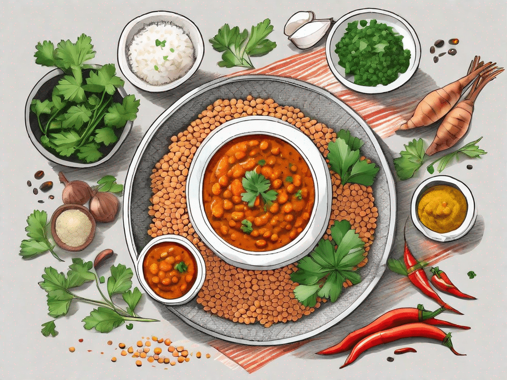 A vibrant red lentil curry in a traditional indian serving dish