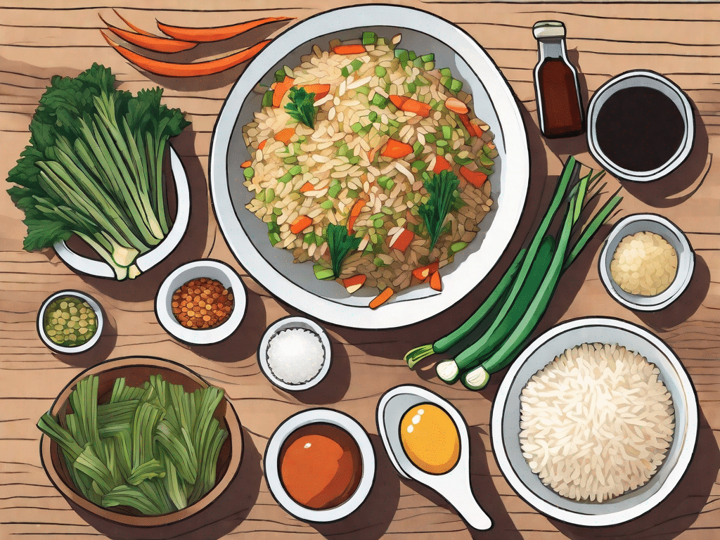 A colorful array of essential ingredients for vegetable fried rice