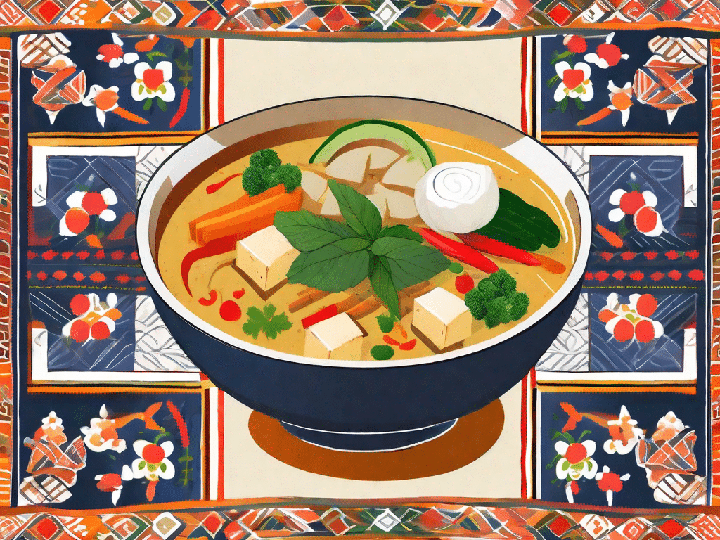 A vibrant and appetizing bowl of thai curry vegetable and tofu soup