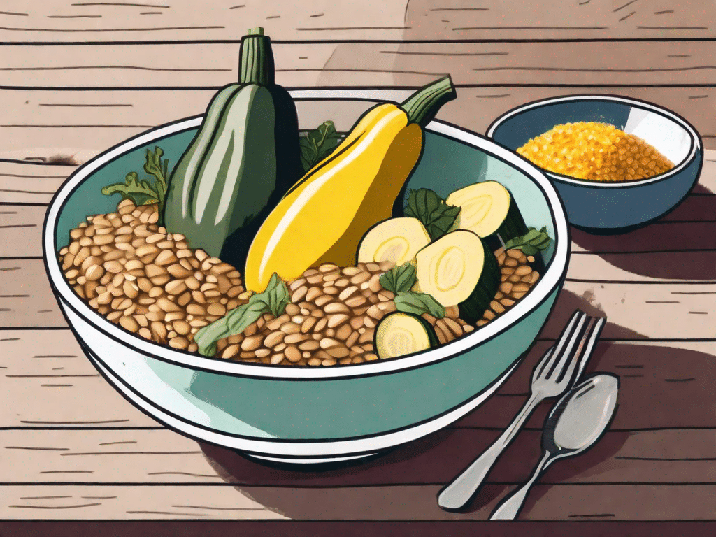 A colorful bowl filled with summer squash