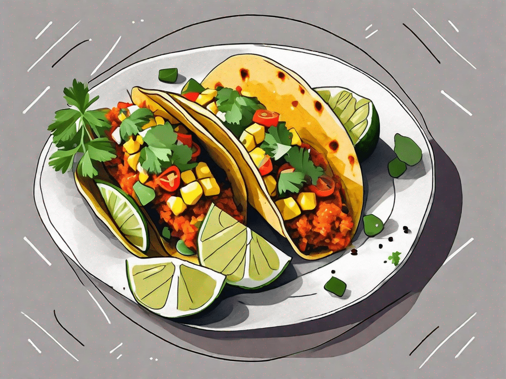 A vegetarian taco filled with chunks of sweet potatoes and corn