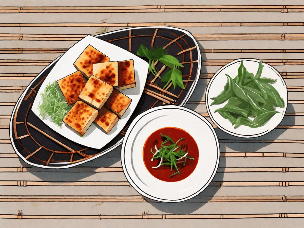 A plate of thai spiced tofu garnished with fresh herbs