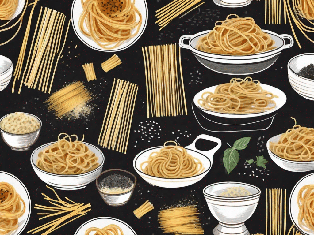 Various pasta shapes such as spaghetti